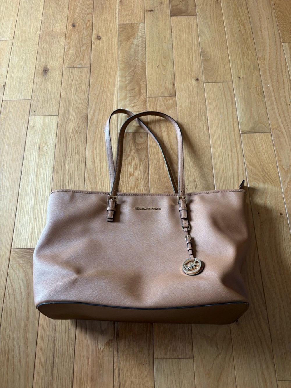 Michael Kors Saffiano Leather Tote in Light Tan with Gold Hardware